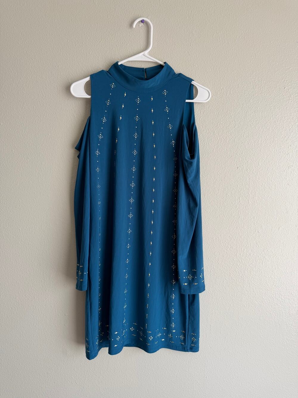 White House Black Market Teal Studded Cold Shoulder Dress SP